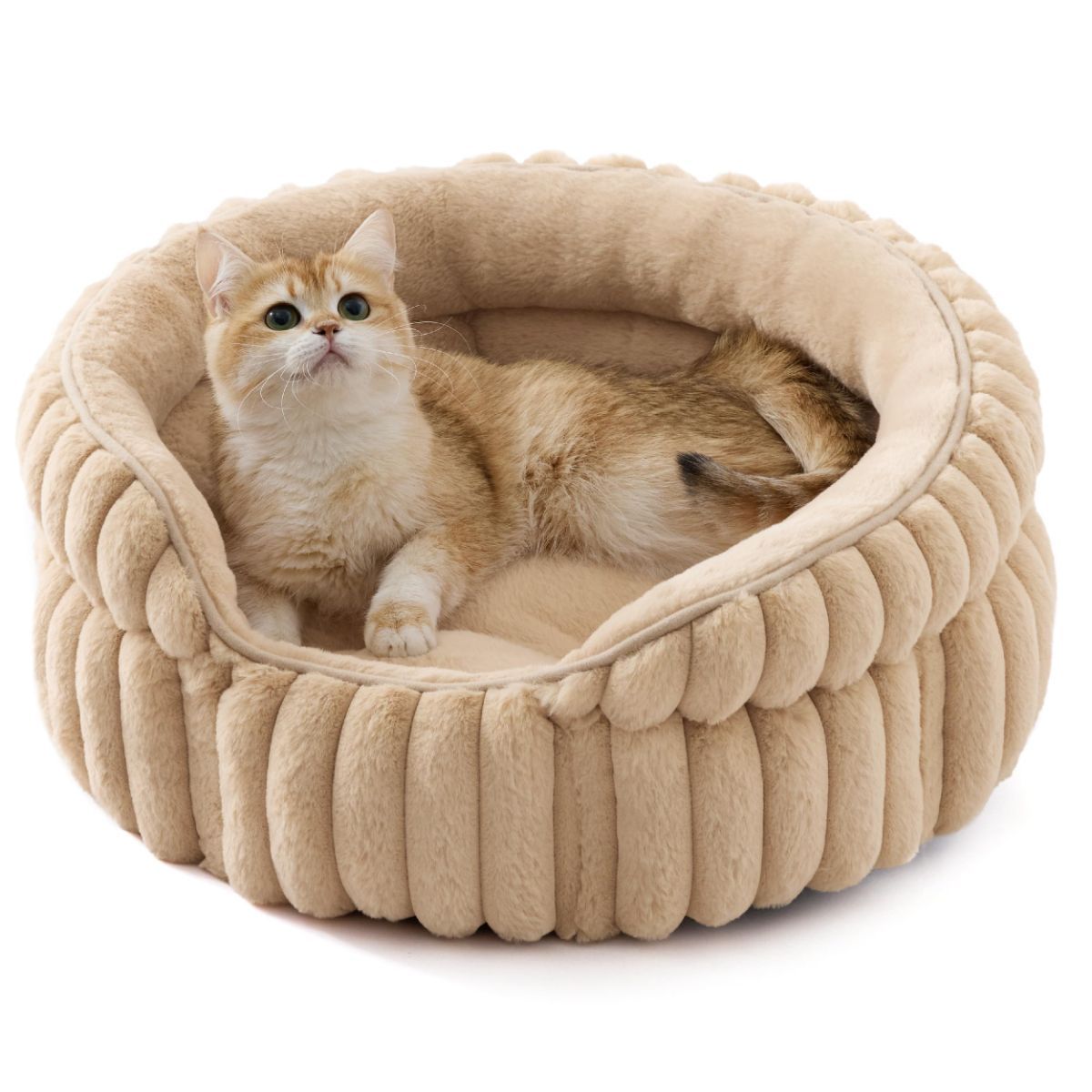 Plush Round Cat Bed 66cm — Beige