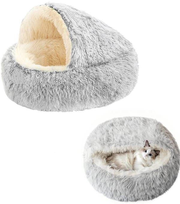 Calming Donut Cat Bed 40cm — Grey & White