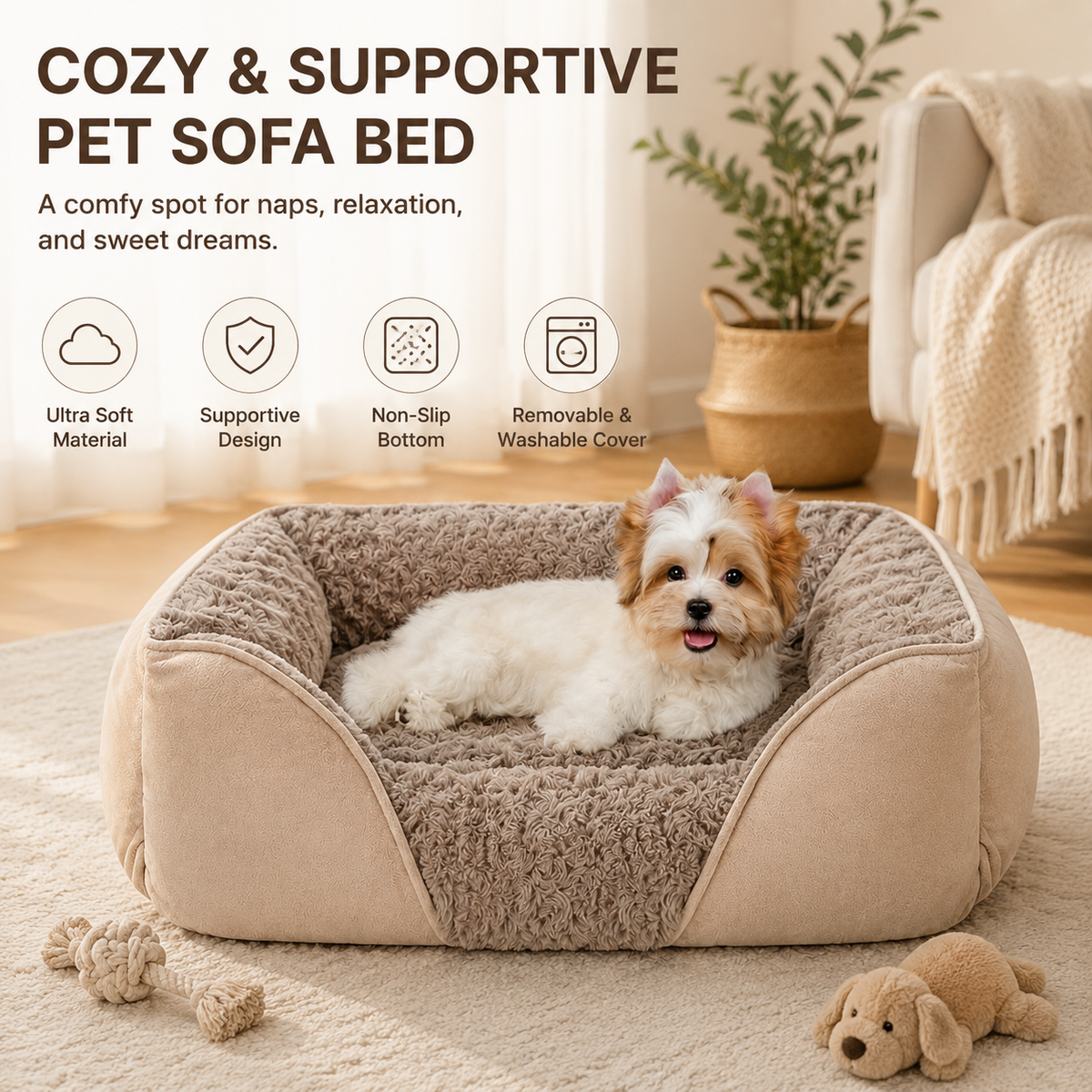 Small & Medium Pet Bed - Washable Rectangle Dog Bed