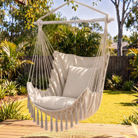 Boho Hanging Hammock Chair with Tassels — Cream