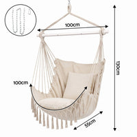 Boho Hanging Hammock Chair with Tassels — Cream