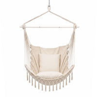 Boho Hanging Hammock Chair with Tassels — Cream