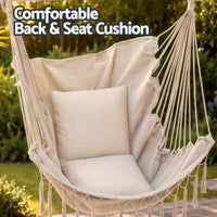 Boho Hanging Hammock Chair with Tassels — Cream