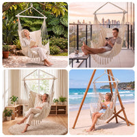 Boho Hanging Hammock Chair with Tassels — Cream