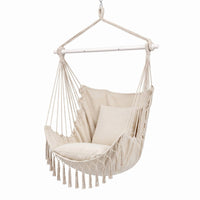Boho Hanging Hammock Chair with Tassels — Cream