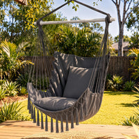 Boho Hanging Hammock Chair with Tassels — Charcoal Grey