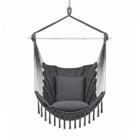 Boho Hanging Hammock Chair with Tassels — Charcoal Grey