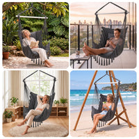 Boho Hanging Hammock Chair with Tassels — Charcoal Grey