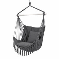 Boho Hanging Hammock Chair with Tassels — Charcoal Grey