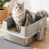 i.Pet XXL Stainless Steel Litter Box — Semi-Enclosed, Grey