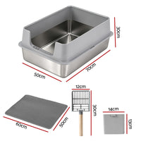 i.Pet XXL Stainless Steel Litter Box — Semi-Enclosed, Grey