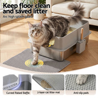 i.Pet XXL Stainless Steel Litter Box — Semi-Enclosed, Grey