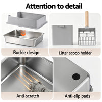i.Pet XXL Stainless Steel Litter Box — Semi-Enclosed, Grey