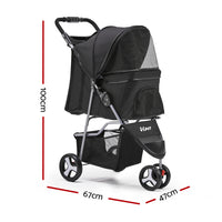 i.Pet Foldable Pet Stroller — 3 Wheels, Large