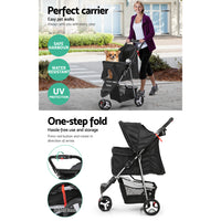 i.Pet Foldable Pet Stroller — 3 Wheels, Large