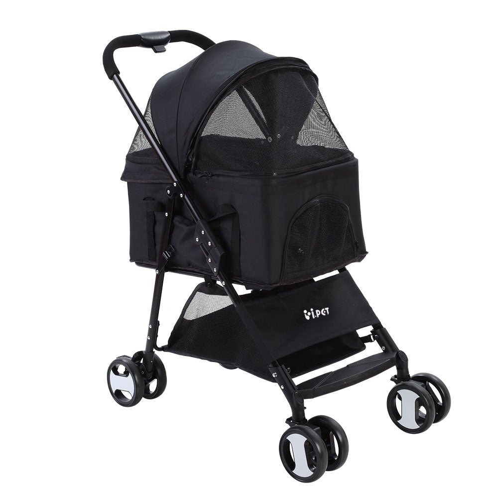 i.Pet Foldable Pet Stroller — 4 Wheels, Black