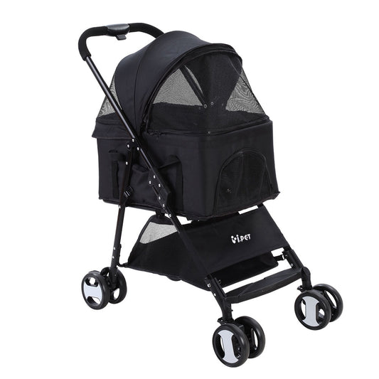 i.Pet Foldable Pet Stroller — 4 Wheels, Black