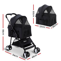 i.Pet Foldable Pet Stroller — 4 Wheels, Black