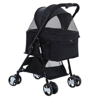 i.Pet Foldable Pet Stroller — 4 Wheels, Black