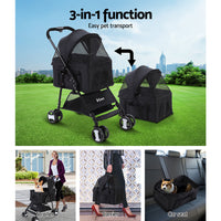 i.Pet Foldable Pet Stroller — 4 Wheels, Black