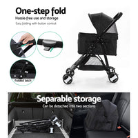 i.Pet Foldable Pet Stroller — 4 Wheels, Black