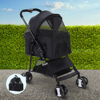 i.Pet Foldable Pet Stroller — 4 Wheels, Black