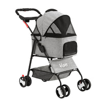 i.Pet Foldable Pet Stroller — 4 Wheels, Grey