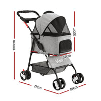 i.Pet Foldable Pet Stroller — 4 Wheels, Grey