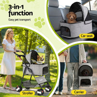 i.Pet Foldable Pet Stroller — 4 Wheels, Grey