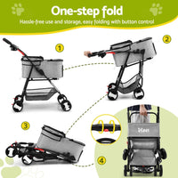 i.Pet Foldable Pet Stroller — 4 Wheels, Grey