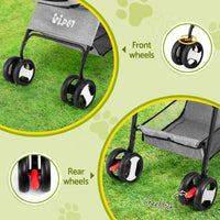 i.Pet Foldable Pet Stroller — 4 Wheels, Grey
