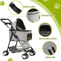 i.Pet Foldable Pet Stroller — 4 Wheels, Grey