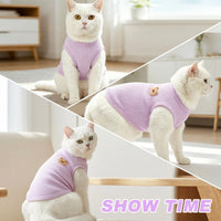Waffle Knit Cat Shirts 3-Pack — Purple/Blue/Green, L