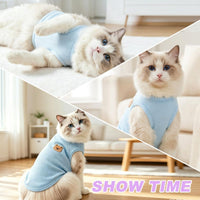 Waffle Knit Cat Shirts 3-Pack — Purple/Blue/Green, L