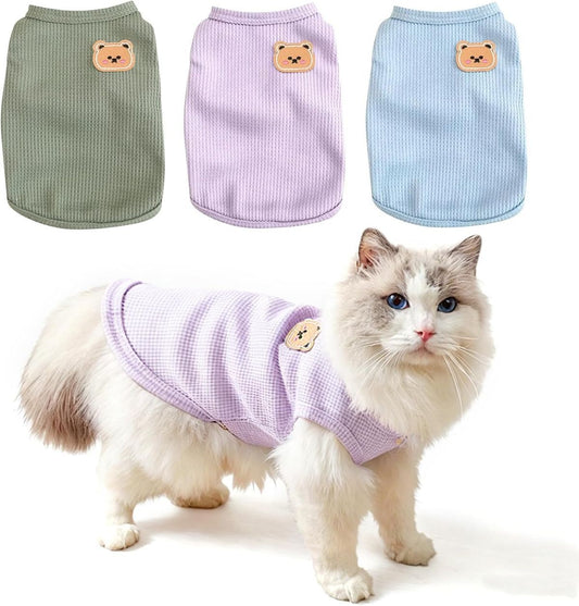 Waffle Knit Cat Shirts 3-Pack — Purple/Blue/Green, M