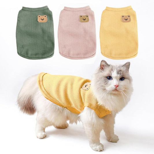 Waffle Knit Cat Shirts 3-Pack — Green/Pink/Yellow, XXL