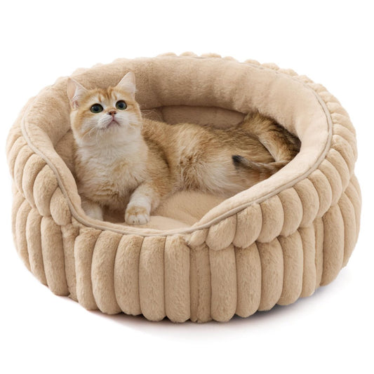 Plush Round Cat Bed 66cm — Beige