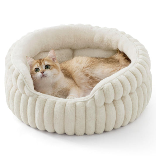 Fluffy Round Cat Bed 66cm — White, Washable