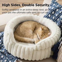 Fluffy Round Cat Bed 66cm — White, Washable