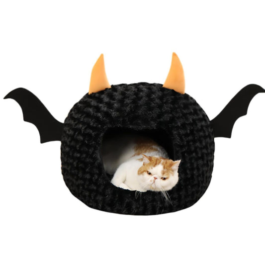 Halloween Cave Cat Bed — Plush, Removable Cushion
