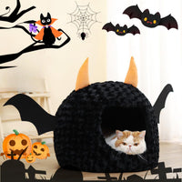 Halloween Cave Cat Bed — Plush, Removable Cushion