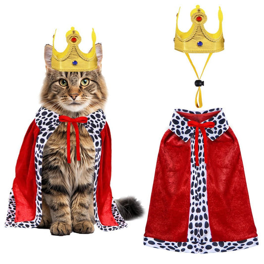 Cat Halloween Costume Cat King Costume Red Cape For Cat Gold