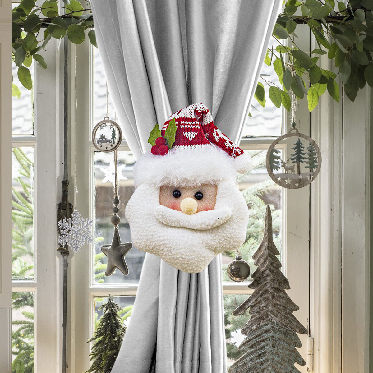 Christmas gift Warm Christmas Atmosphere - Festive Curtain Tie Decorations - Santa & Snowman Designs - Cozy Knitted Fabric（Santa Claus）