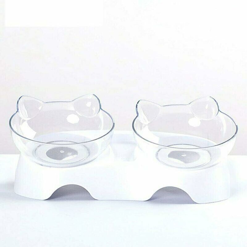 Orthopedic Double Cat Bowl — 15° Tilt, Anti-Vomit