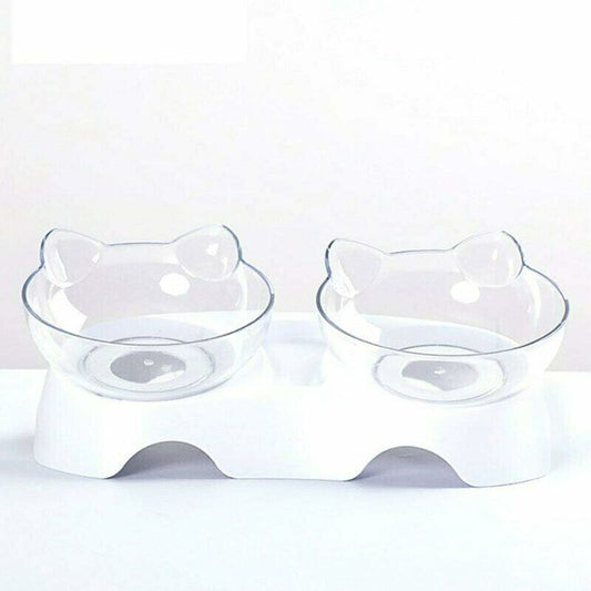 Orthopedic Double Cat Bowl — 15° Tilt, Anti-Vomit