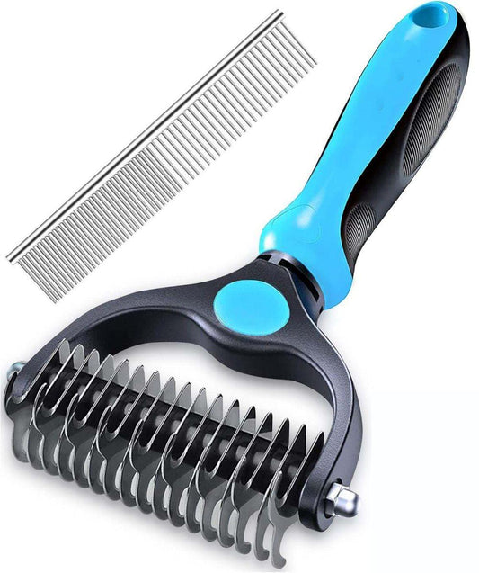 Stainless Steel Undercoat Grooming Comb - Blue