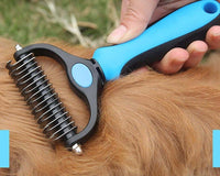 Stainless Steel Undercoat Grooming Comb - Blue