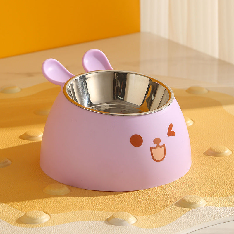 Non-Slip Cat Food Bowl — Stainless Steel, Purple