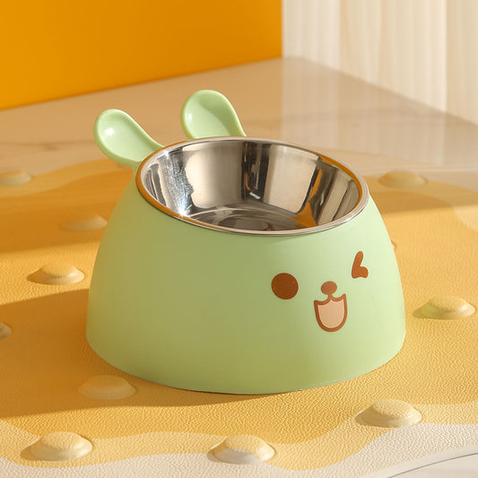 Non-Slip Cat Food Bowl — Stainless Steel, Green