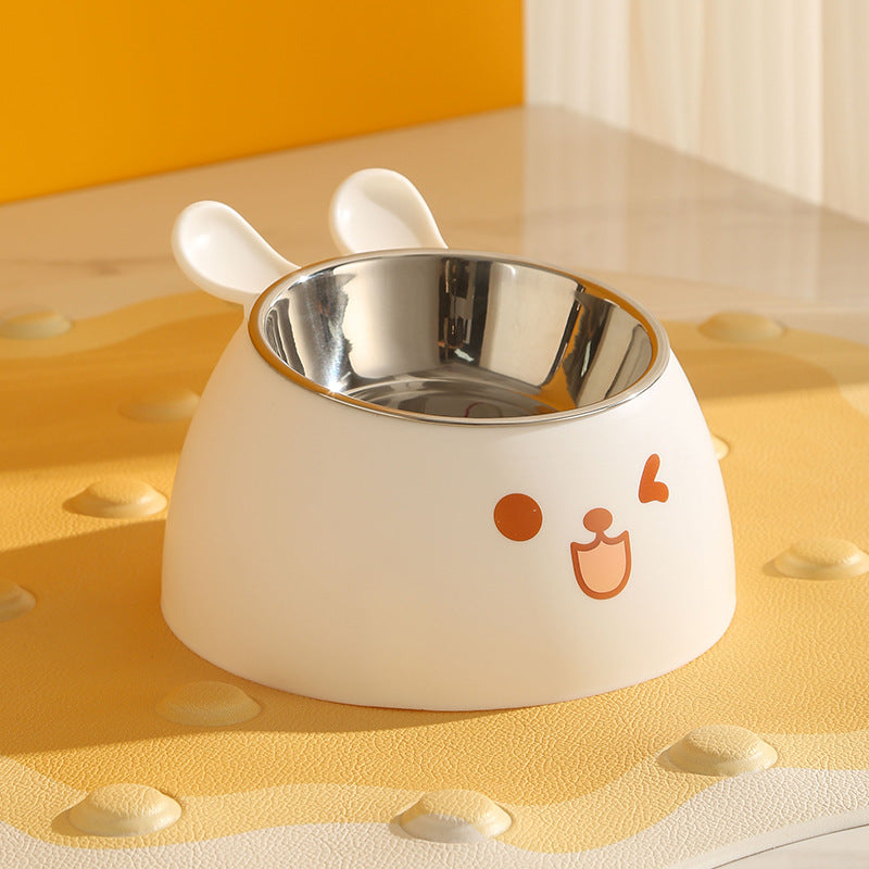 Non-Slip Cat Food Bowl — Stainless Steel, White
